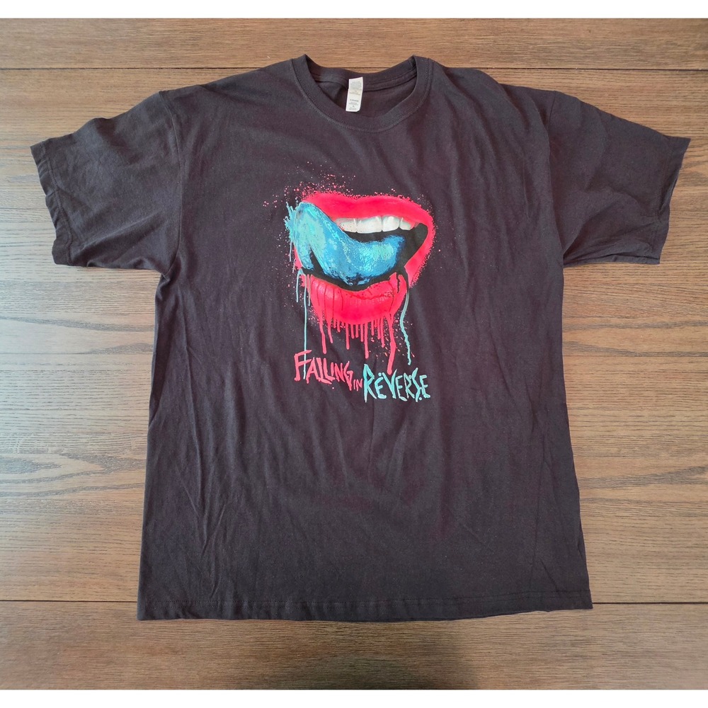Falling In Reverse Band T-Shirt Mens XL Black Lips Graphic Tee NWOT